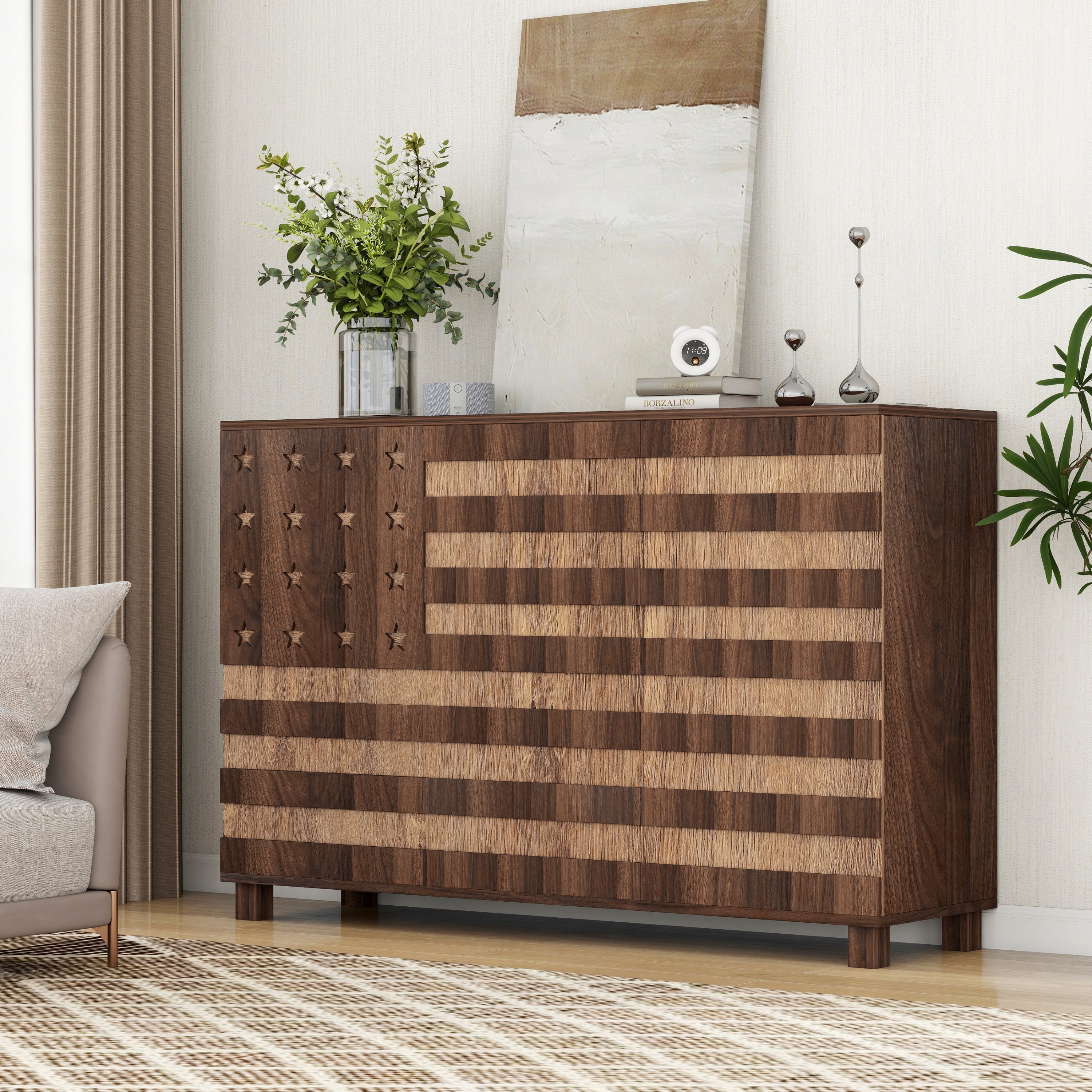 55' Buffet Sideboard Cabinet with Hand Carved Craftsmanship