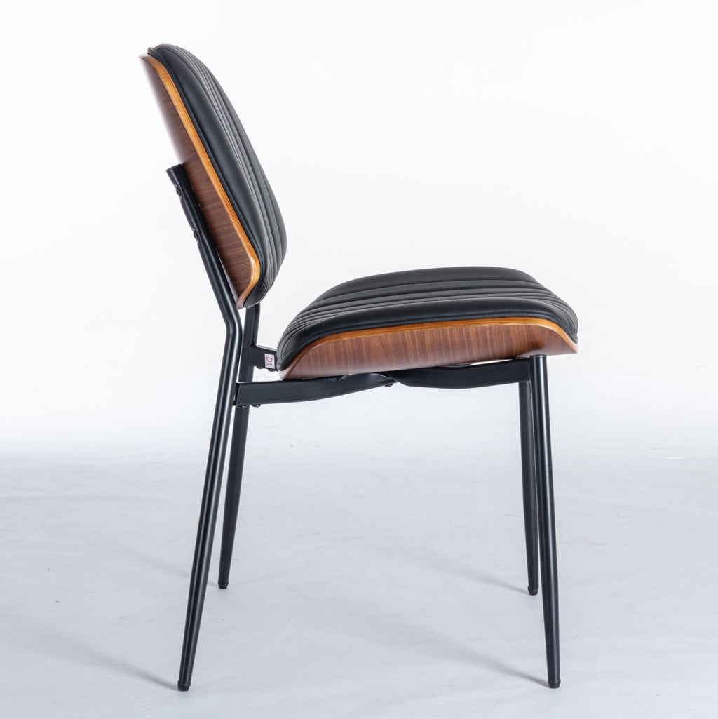 Mid Century Modern Retro Faux Leather Dining Chairs with Walnut Bentwood (Set of 2)