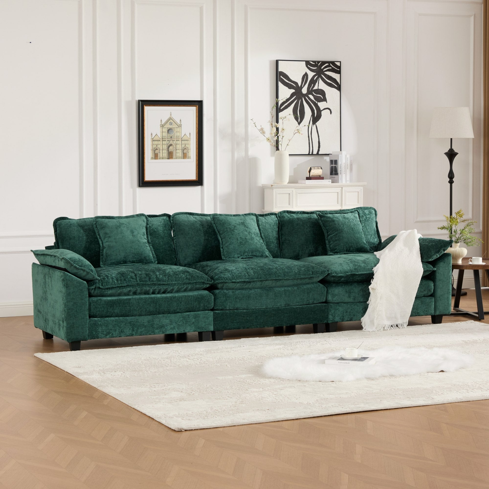 Modern Comfy Upholstered Seat Cushion Sectional Couch (Ottoman is Not Included)