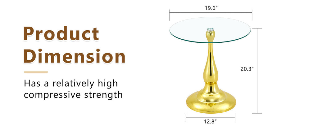 20" Small Luxury Metal Round Side Table with a Glass Top