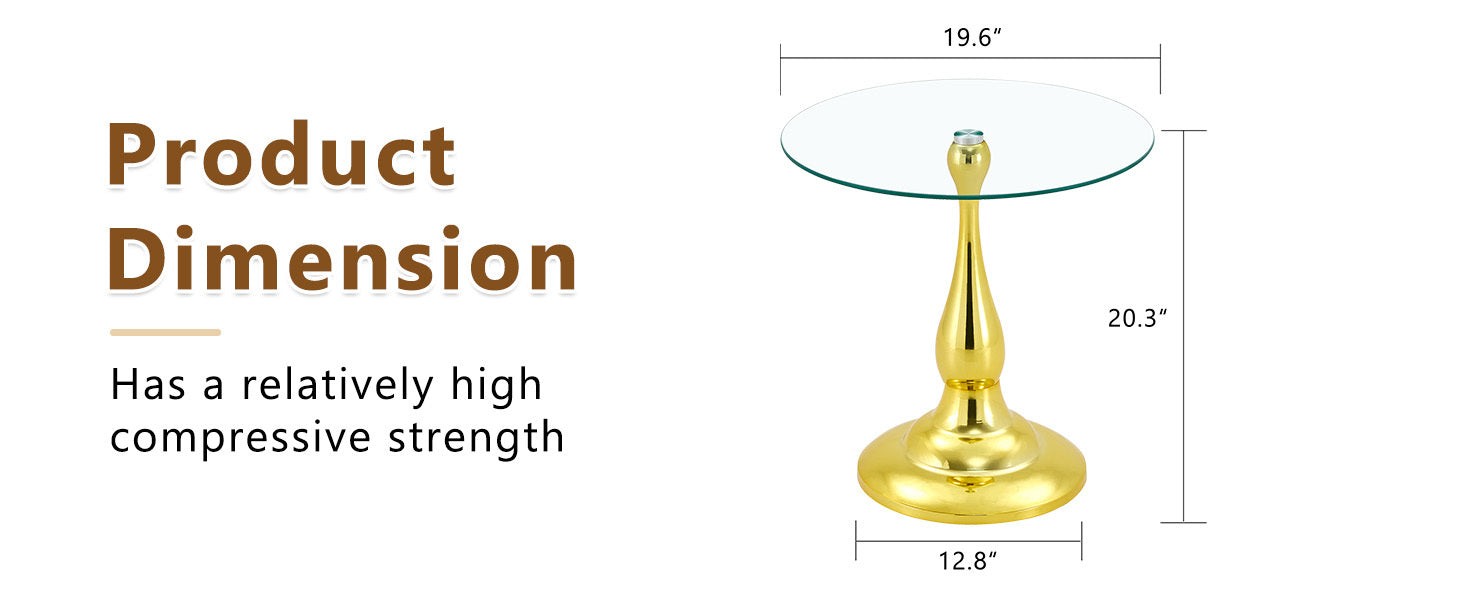 20" Small Luxury Metal Round Side Table with a Glass Top
