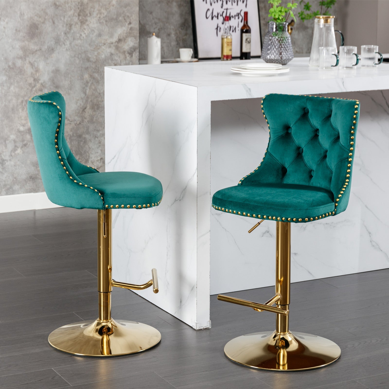 25-33 Inch Modern Velvet Swivel Barstools (Set of 2)