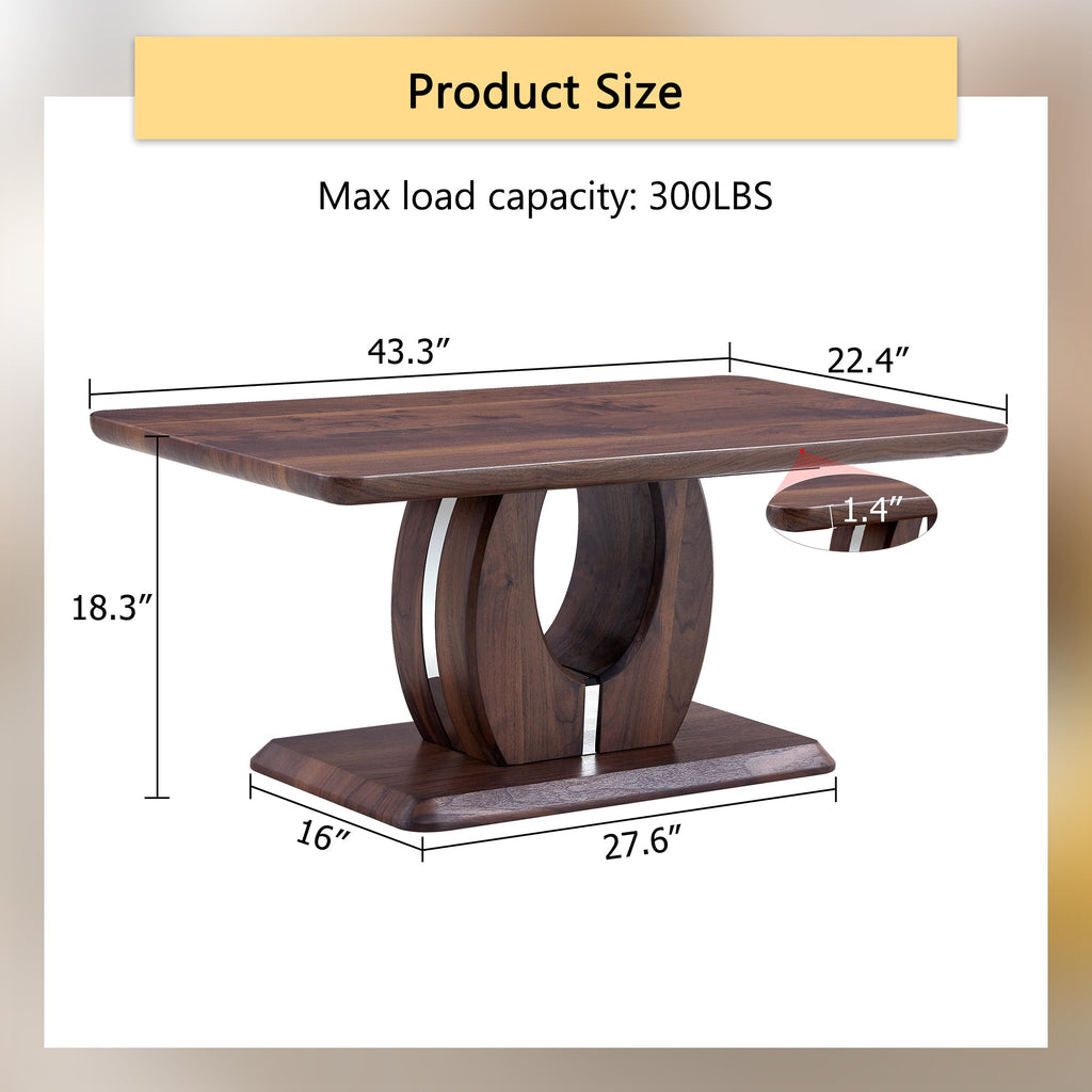Modern Minimalist Walnut Dark Brown Rectangular Coffee Table