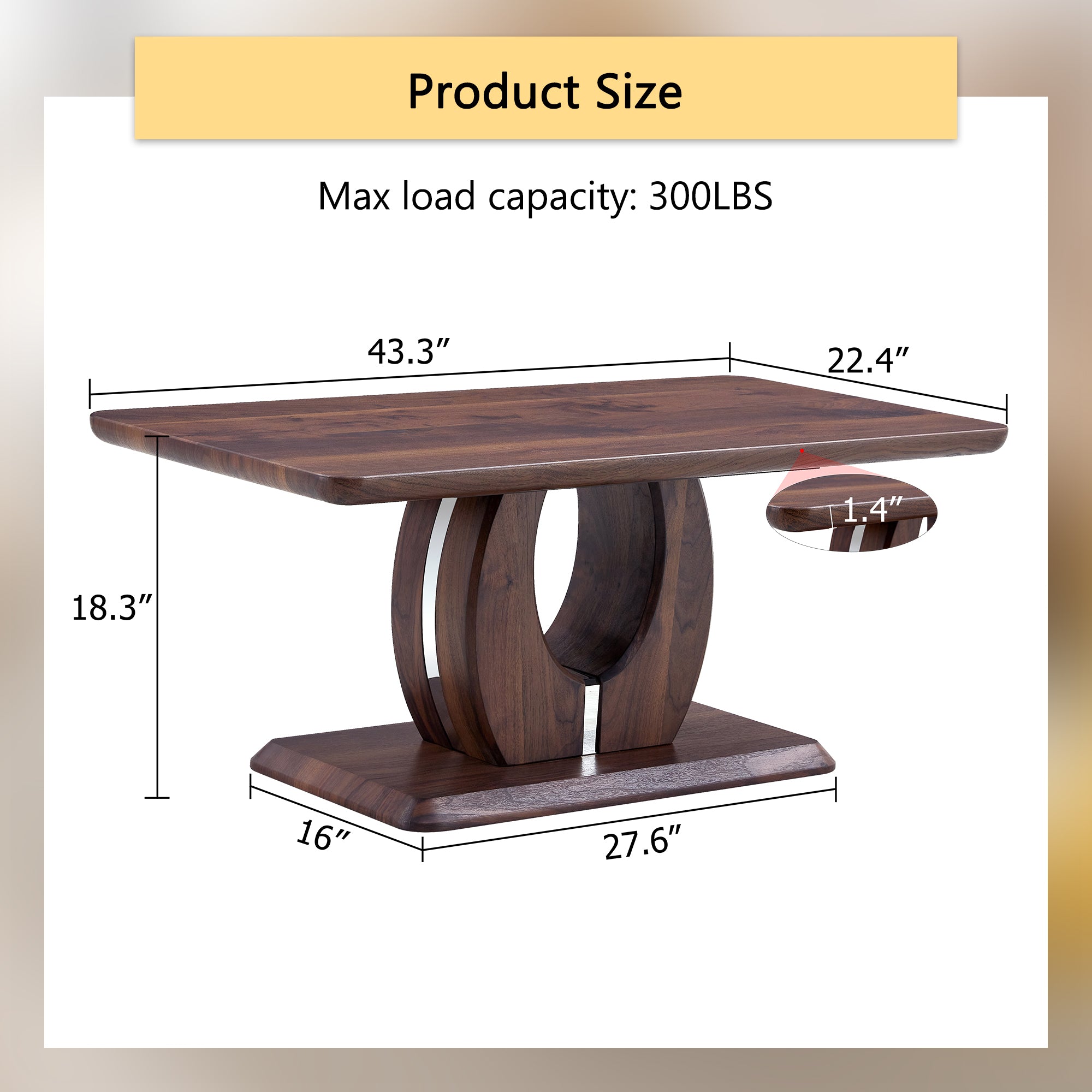 Modern Minimalist Walnut Dark Brown Rectangular Coffee Table