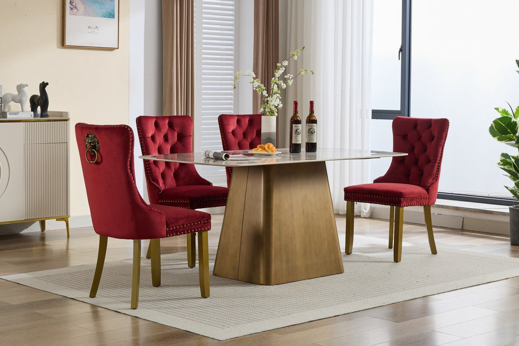Mid-Century Velvet Dining Chairs with Lion Head Pull Ring (Set of 2)