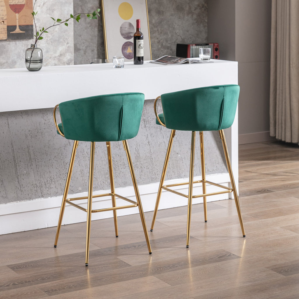 Velvet Bar Stools with Chrome Footrest and Base（Set of 2)