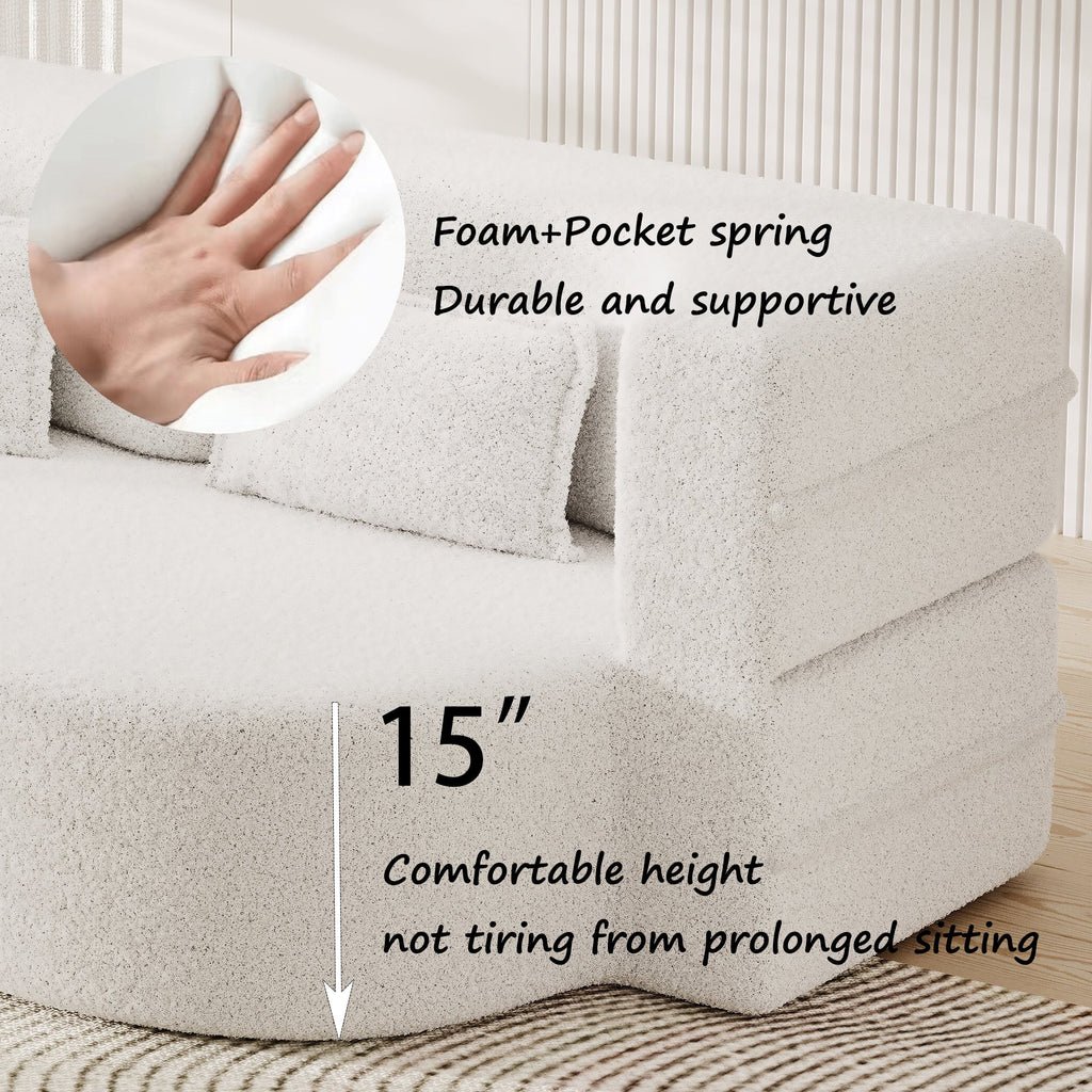 Modern Convertible Teddy Fabric Sofa with 2 Pillows