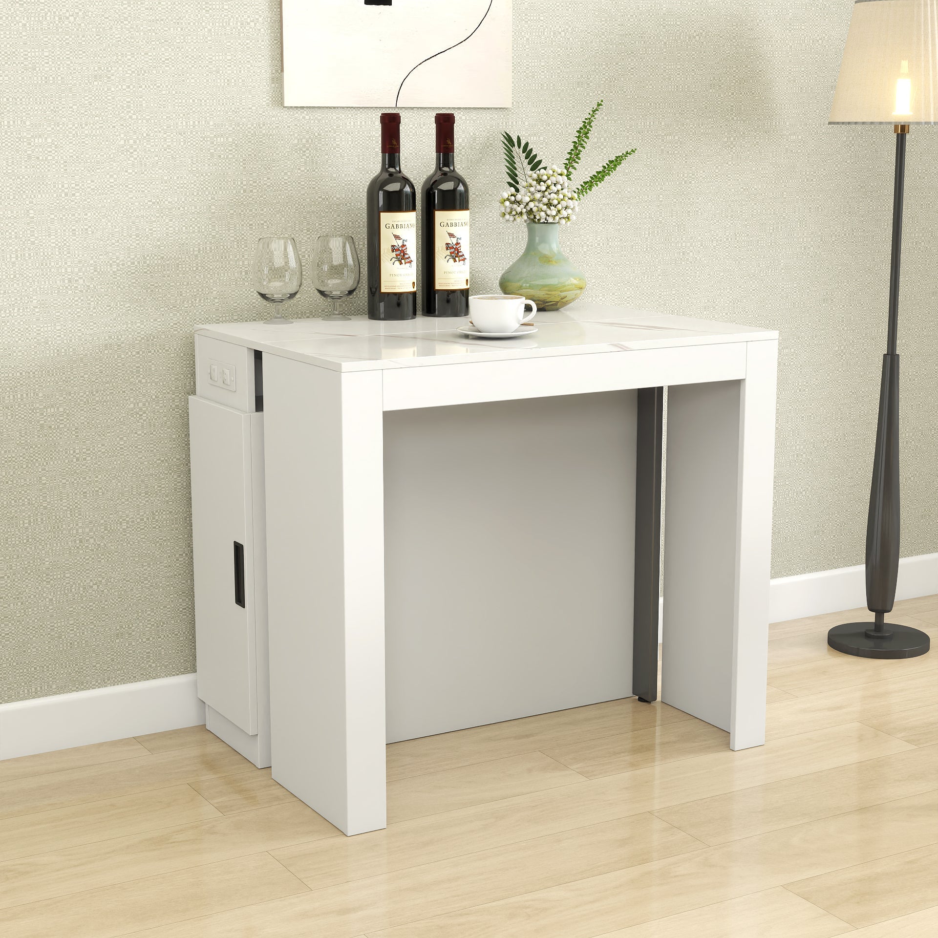 Modern Multifunctional Extendable Dining Table with Outlet