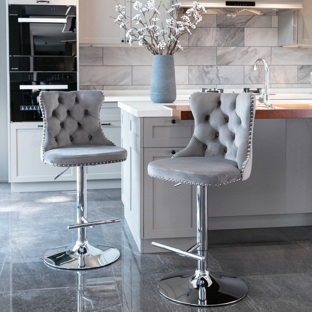 25-33 Inch Modern Velvet Swivel Barstools (Set of 2)