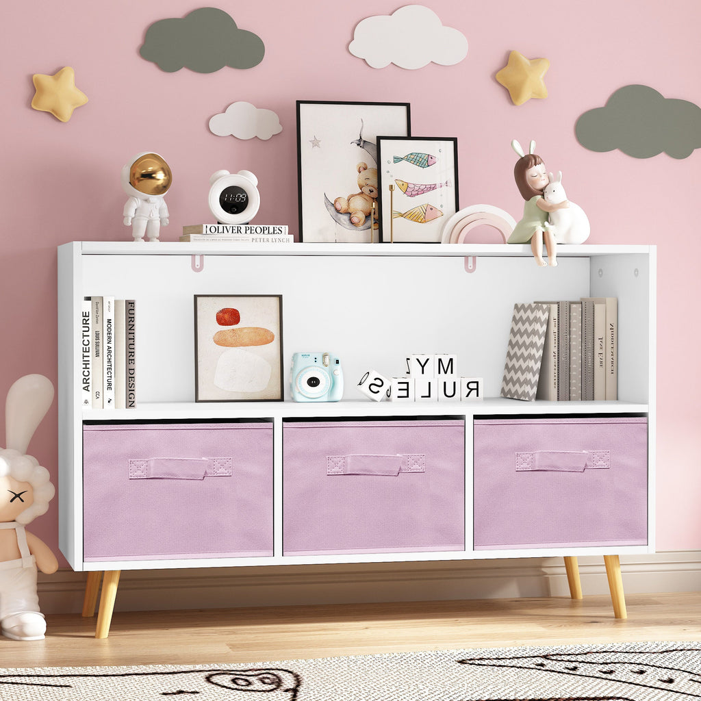 Children's Book Display Kids Bookcase with 3 Fabric Bins