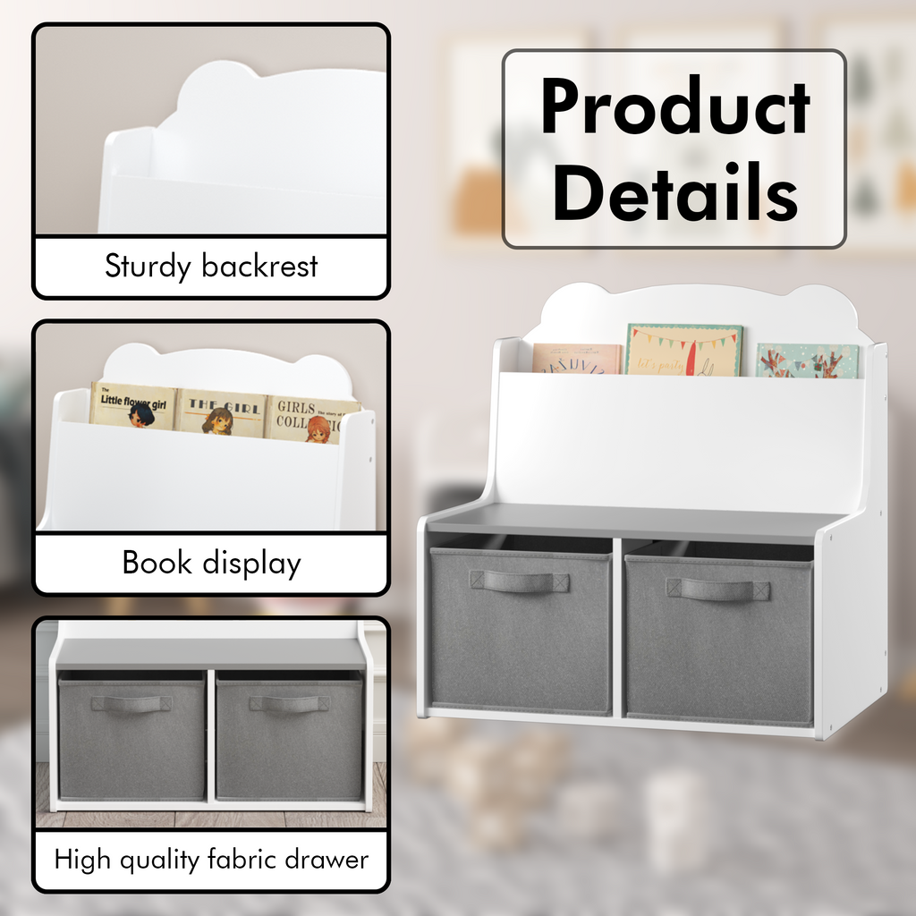 Kids Bookshelf with Storage Bins Wooden Bookcase