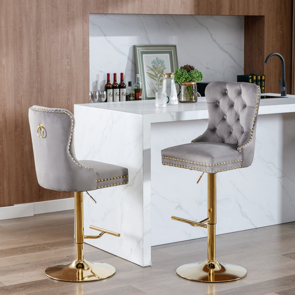 Modern Upholstered Velvet Bar Stools (Set of 2)