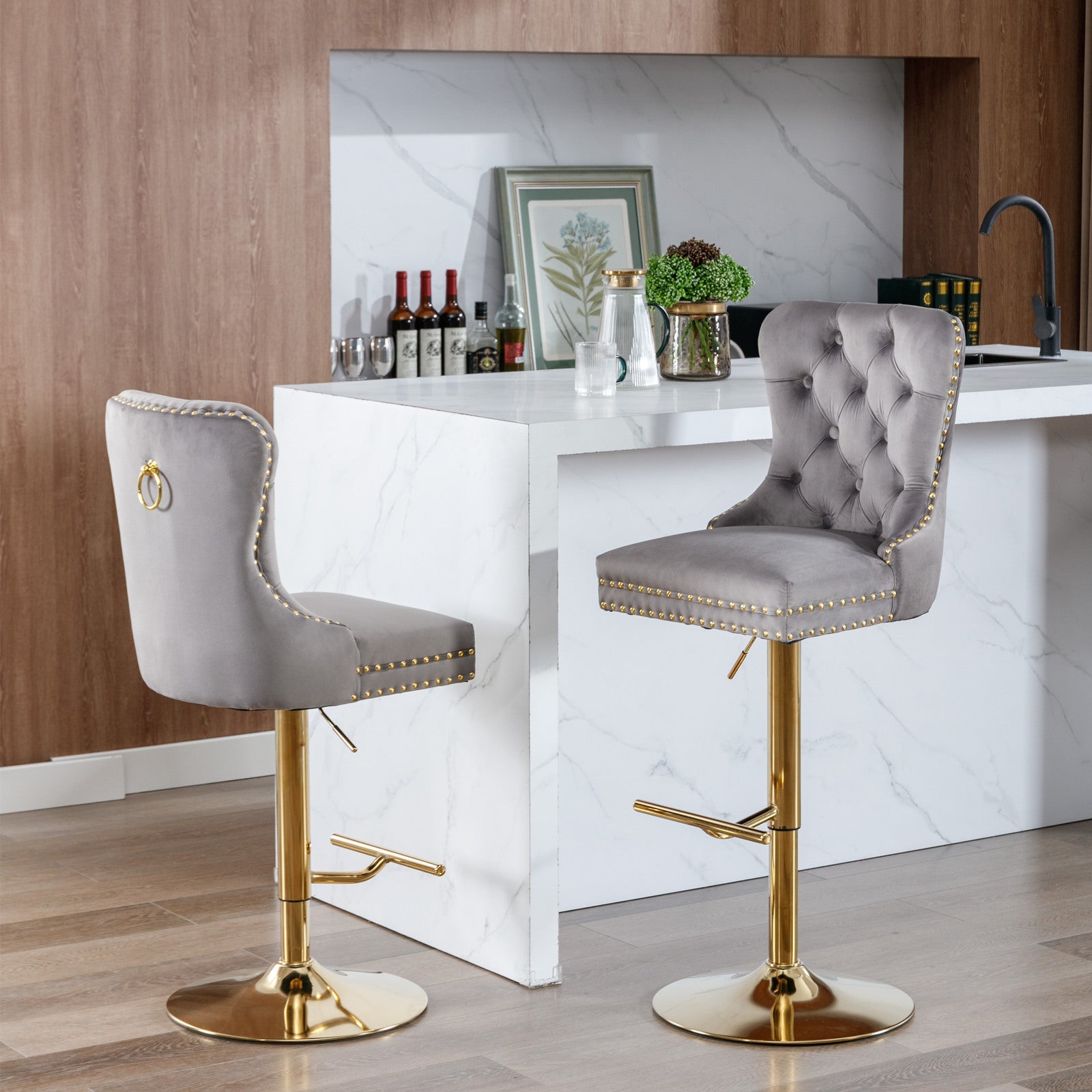 Modern Upholstered Velvet Bar Stools (Set of 2)
