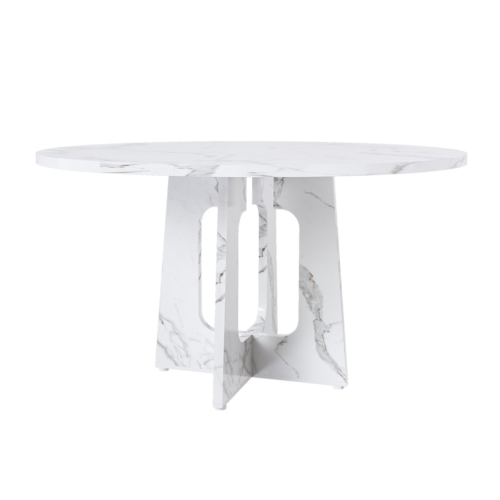 Modern 47.24' Round Dining Table with Marble White Finish
