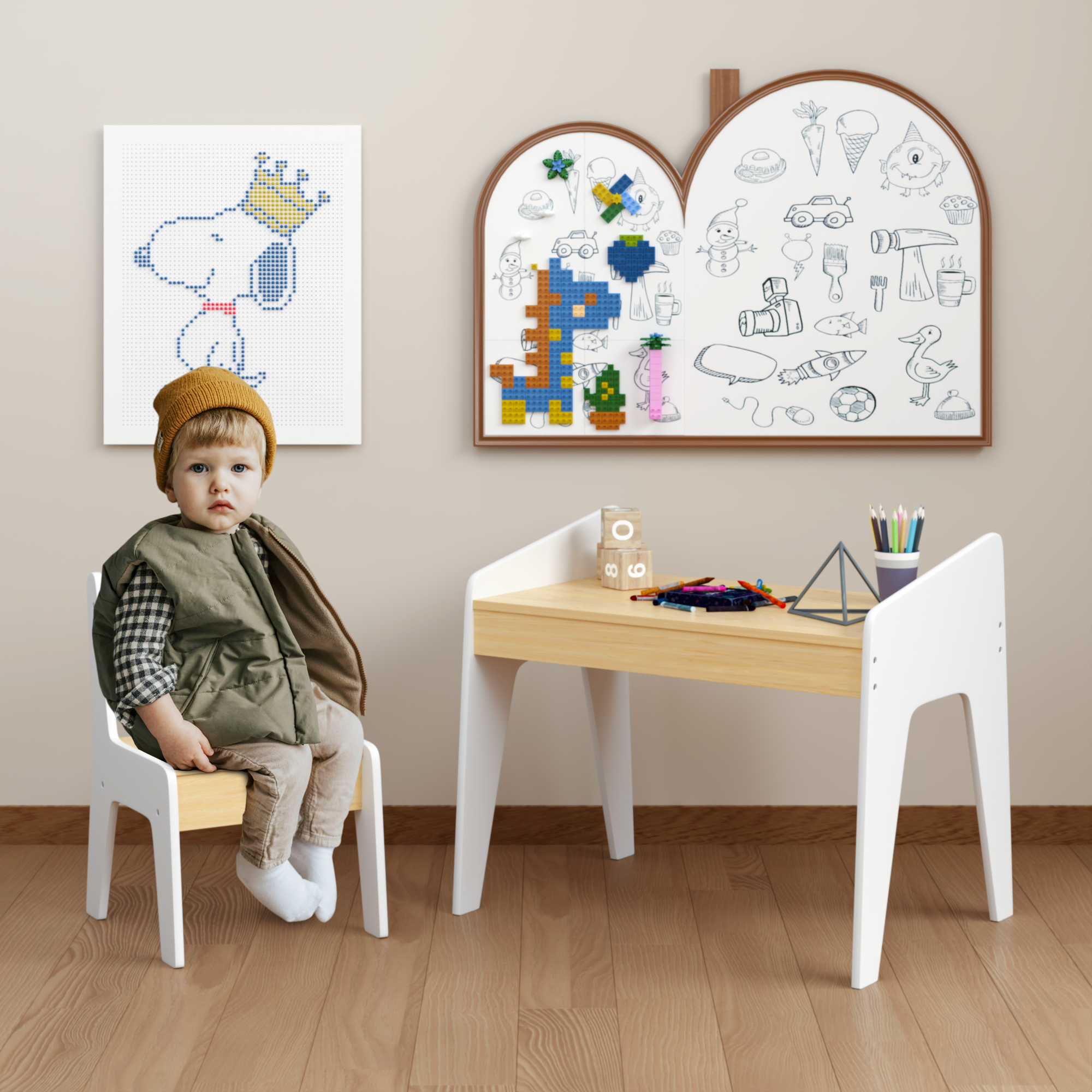 Kids Wooden Table Set with One Chair
