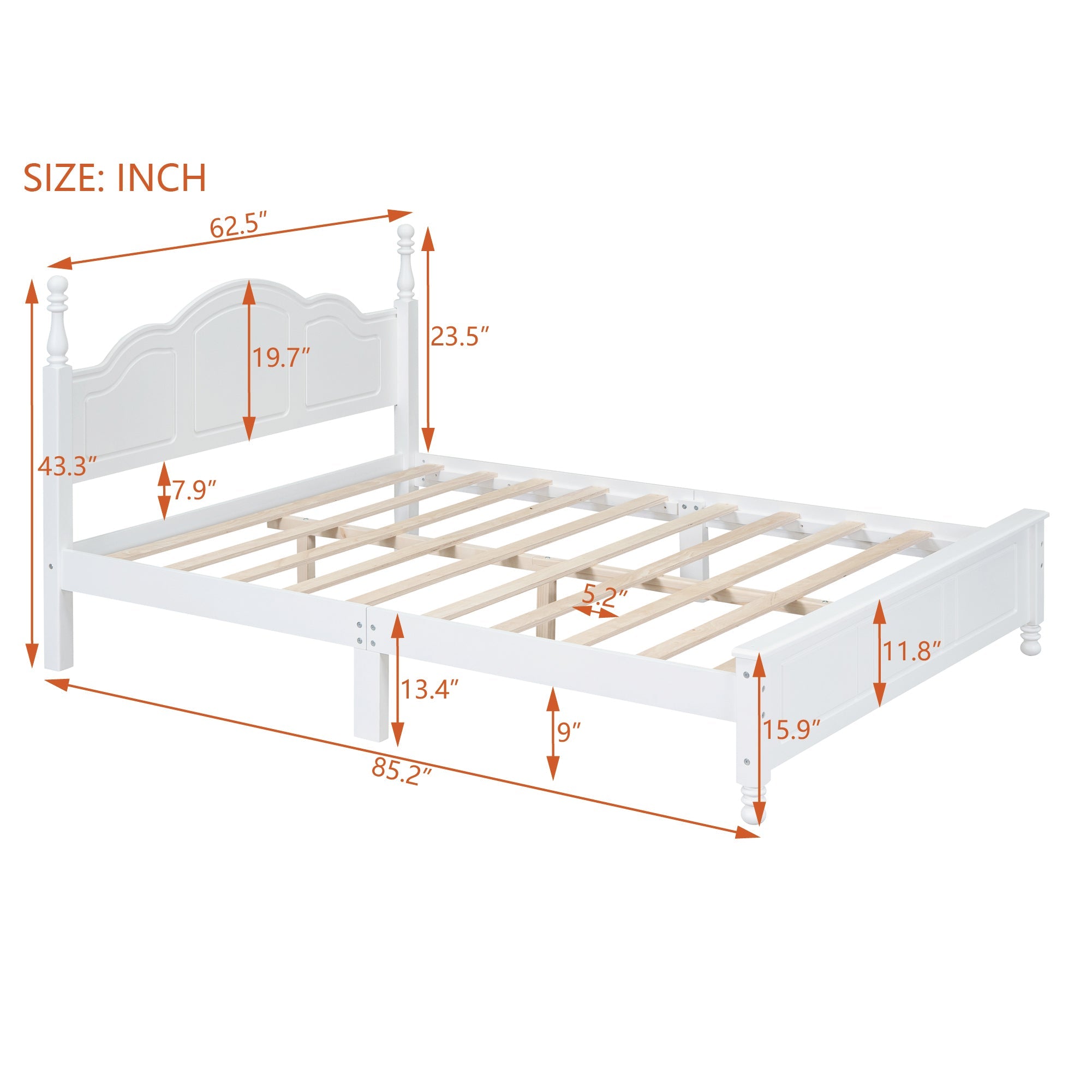 Queen Retro Style Size Wood Platform Bed Fram