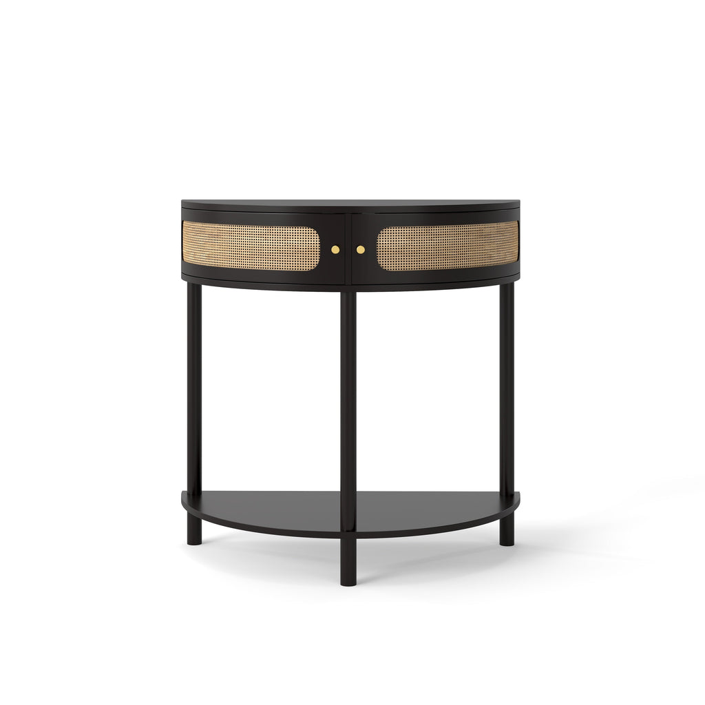 Rattan Semi Circle End Table with 2 Rattan Storage Cabinet