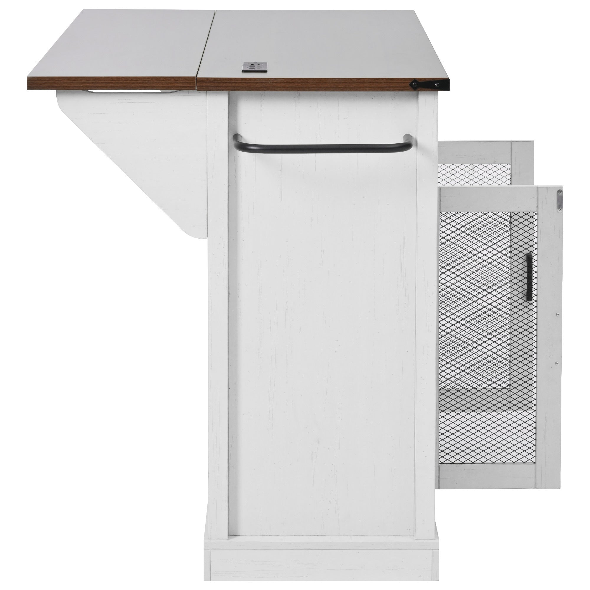 58“ Farmhouse Kitchen Island with Storage Sliding Barn Door Metal Grid Side Door