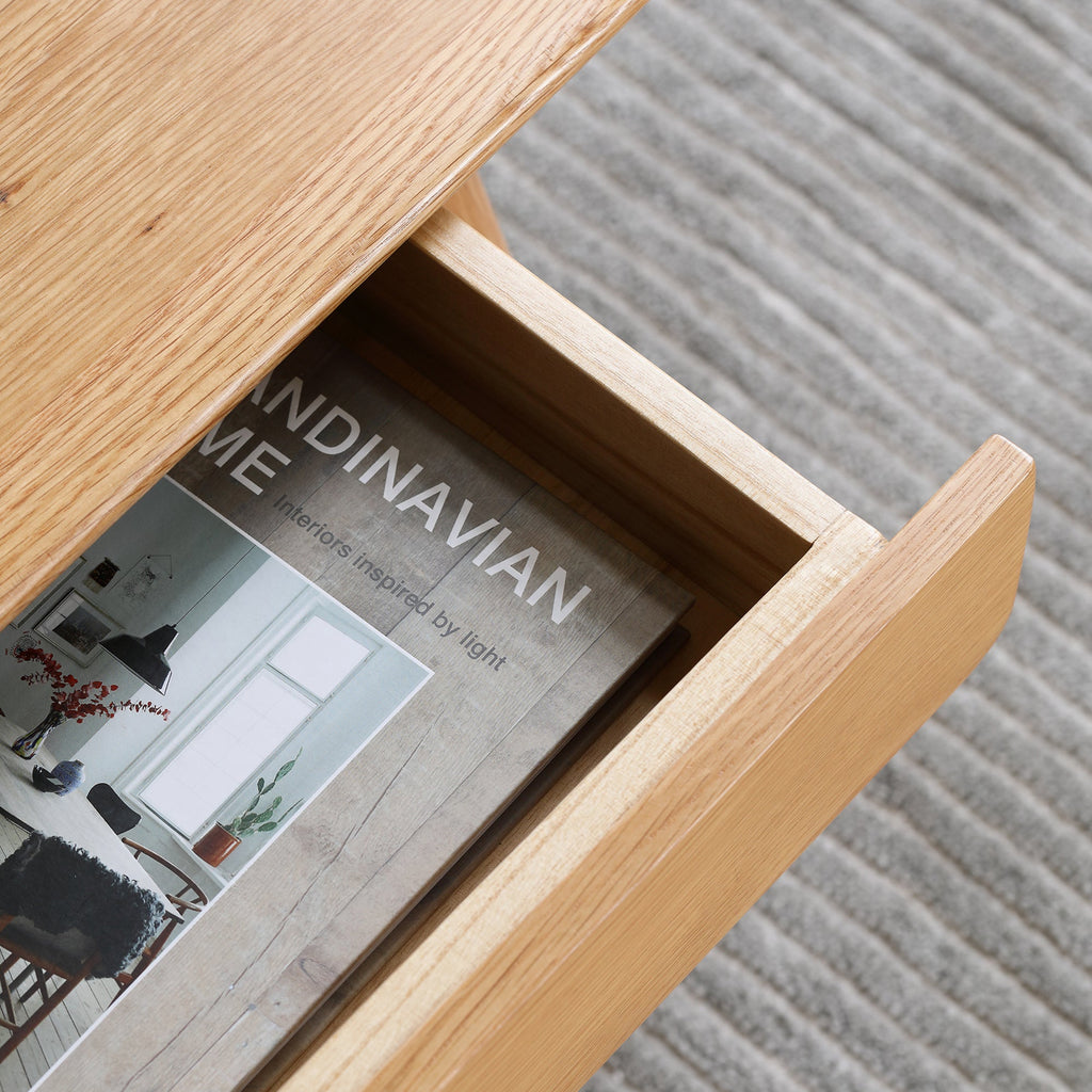 Low Table 100% Solid Wood 2-Drawer Natural Oak Coffee Table