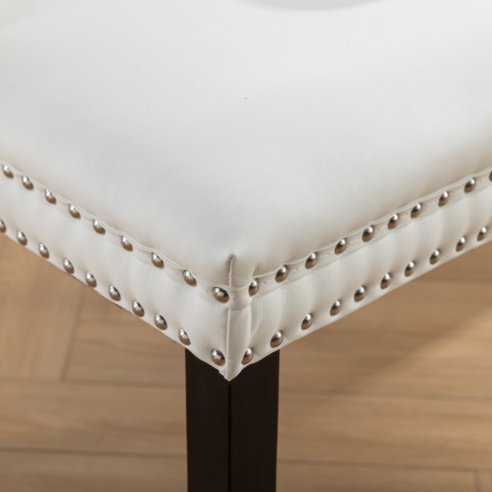 Tufted Solid Wood PU Upholstered Dining Chair with Wood Legs (Set of 2)