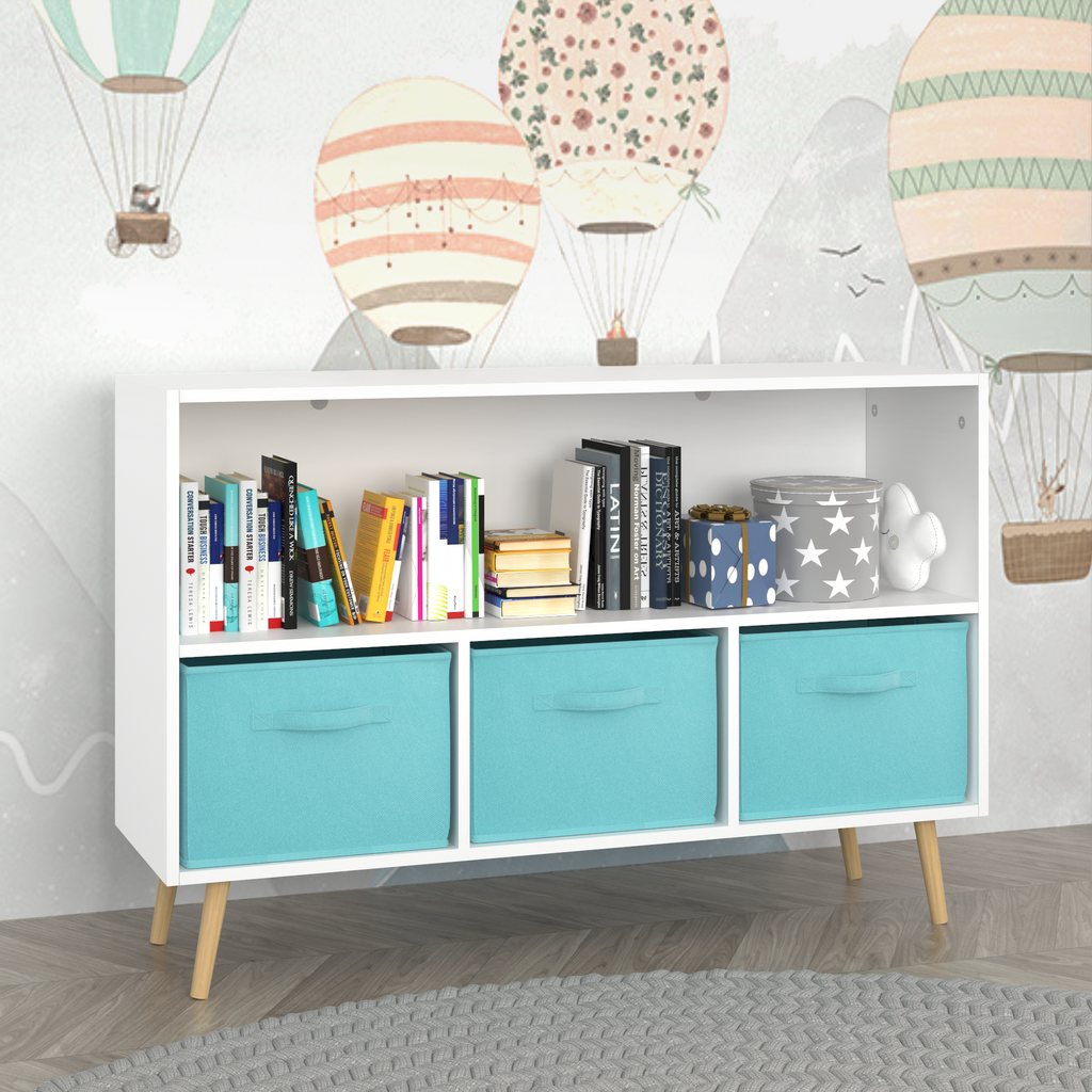 Children's Book Display Kids Bookcase with 3 Fabric Bins