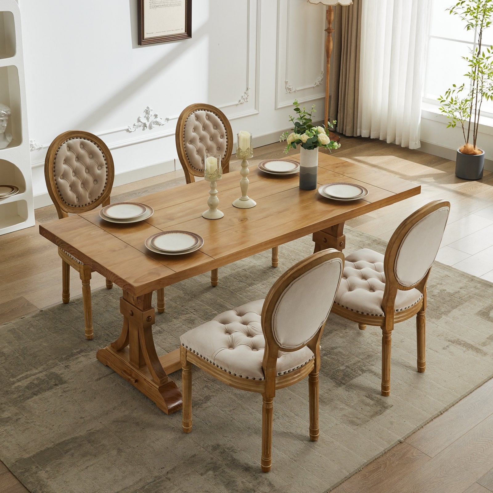 French Style Solid Wood Frame Velvet Dining Chairs (Set of 2)