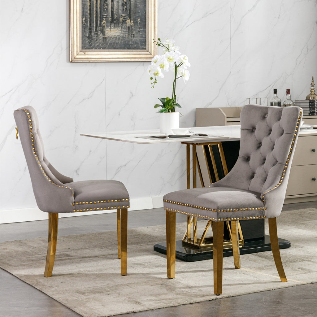 Modern High-end Tufted Solid Wood Velvet Dining Chair(Set of 2)