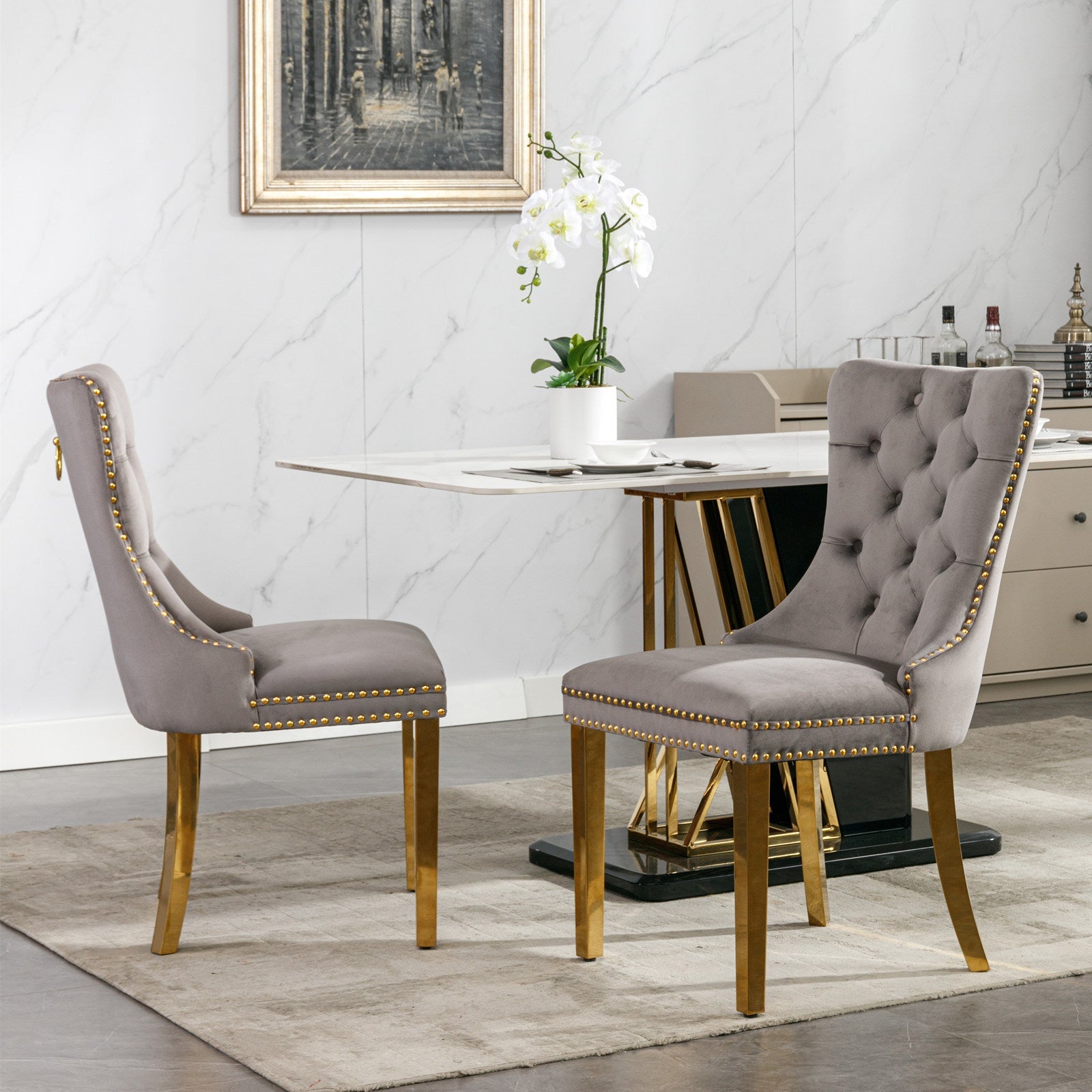 Modern High-end Tufted Solid Wood Velvet Dining Chair(Set of 2)