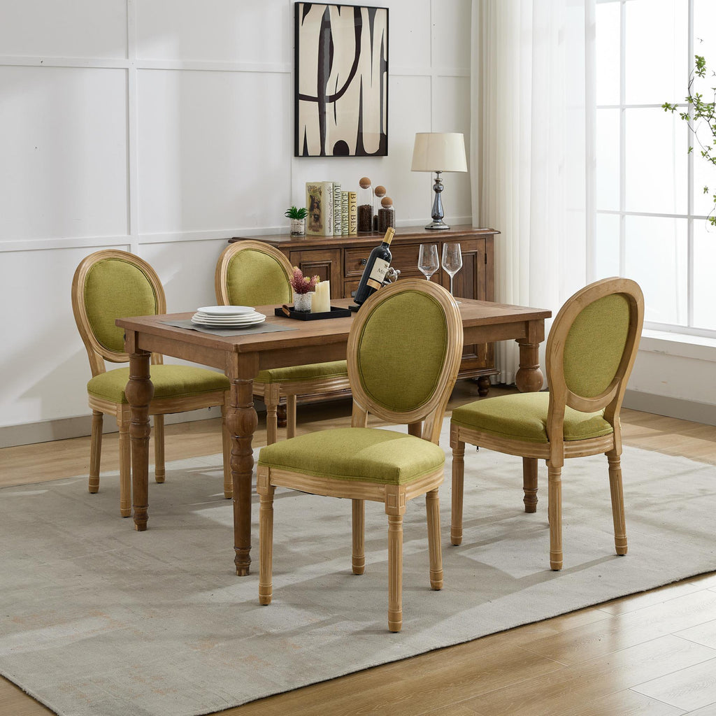 French Style Solid Wood Frame Linen Fabric Back Dining Chair (Set of 2)