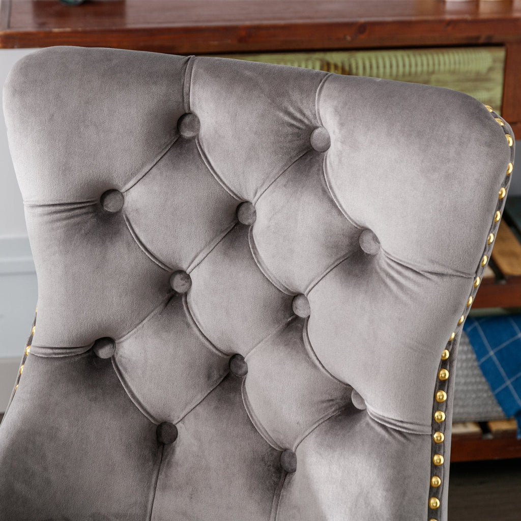 Adjustable Velvet Upholstered Tufted Button Home Office Chair