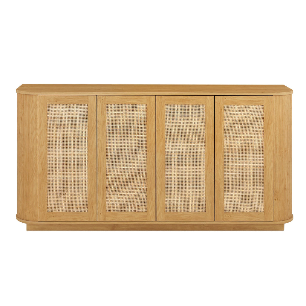 Contemporary Wave Shaped 64-Inch TV Stand with Rattan Doors