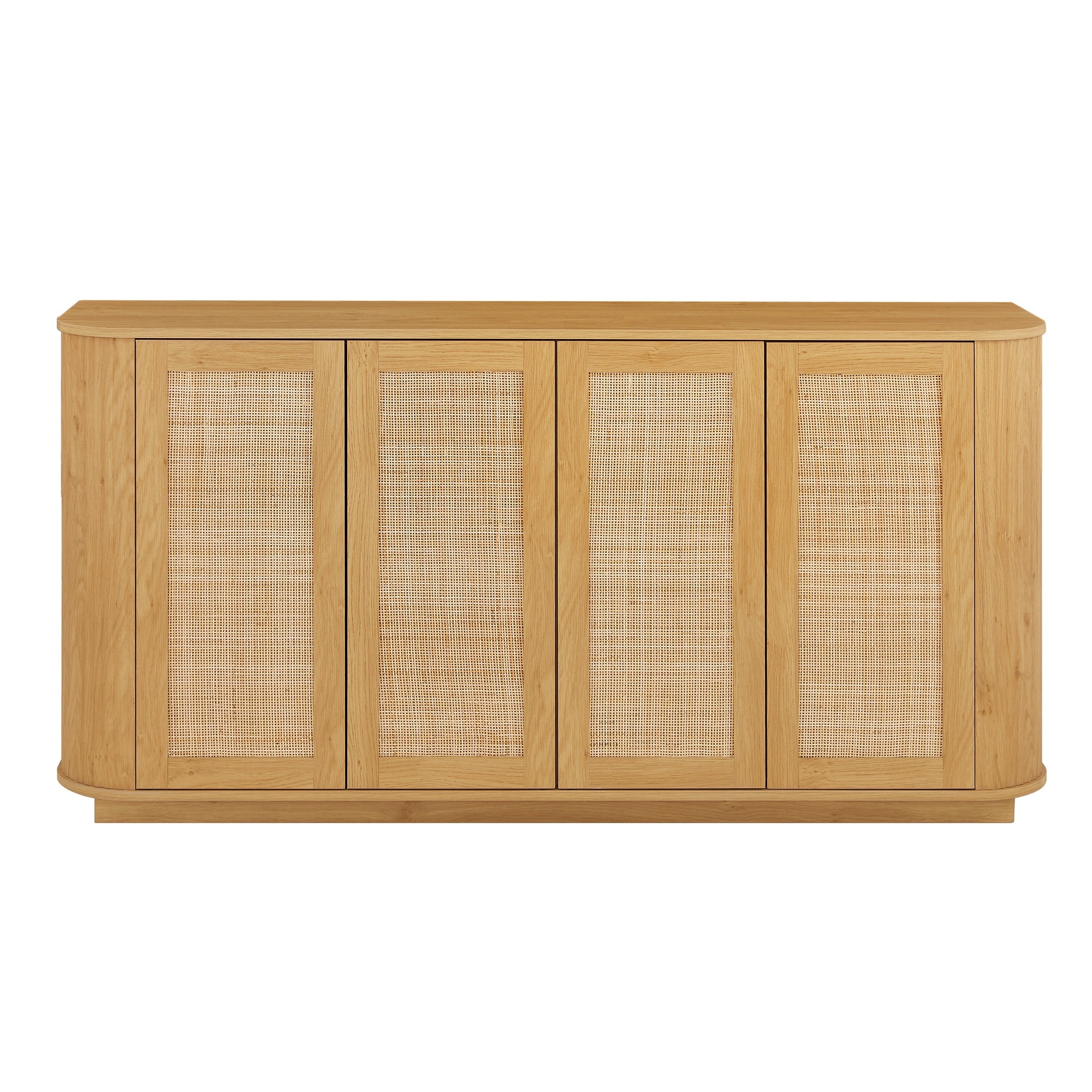 Contemporary Wave Shaped 64-Inch TV Stand with Rattan Doors
