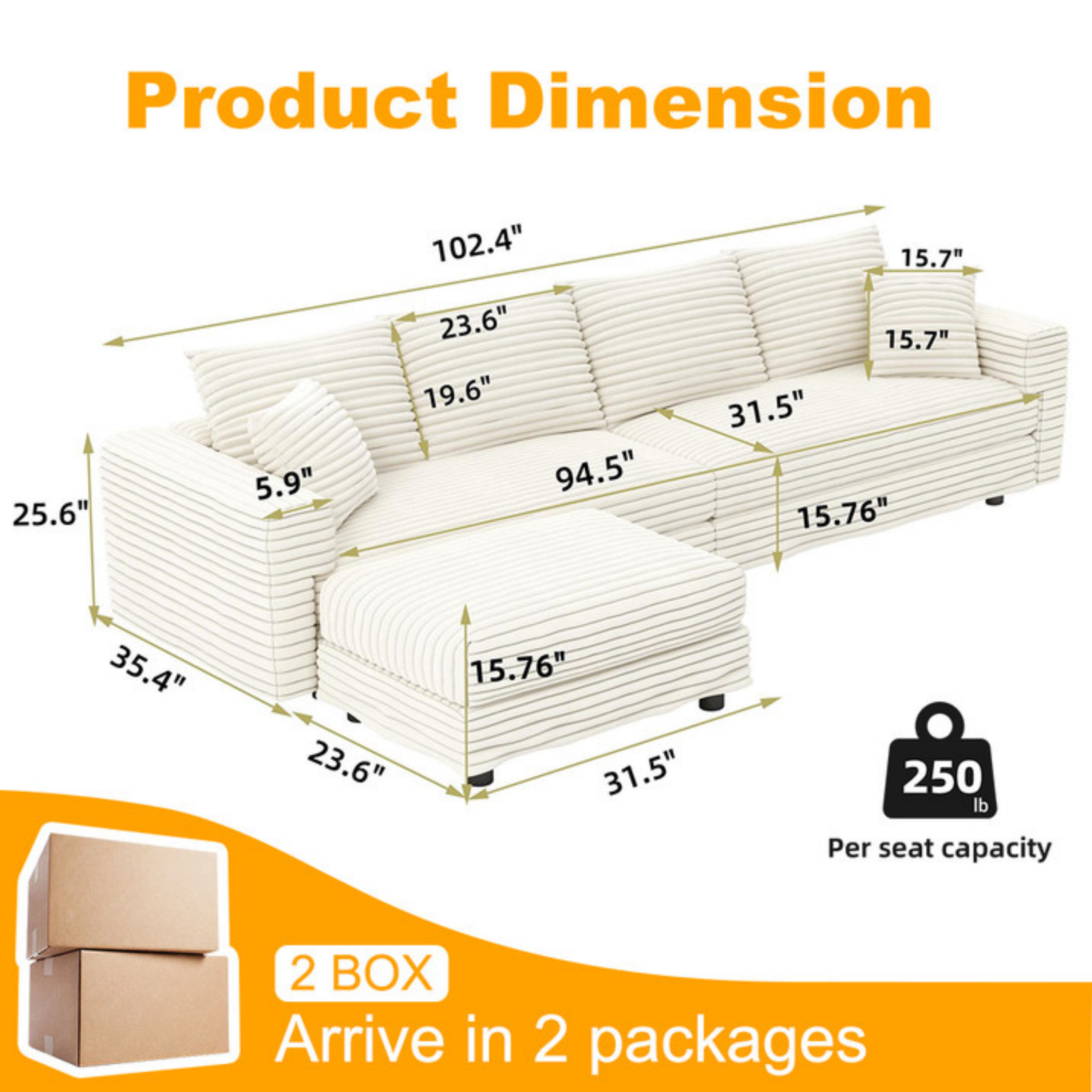Modern 4 Seat Comfy Upholstered Sofa + Ottoman Option