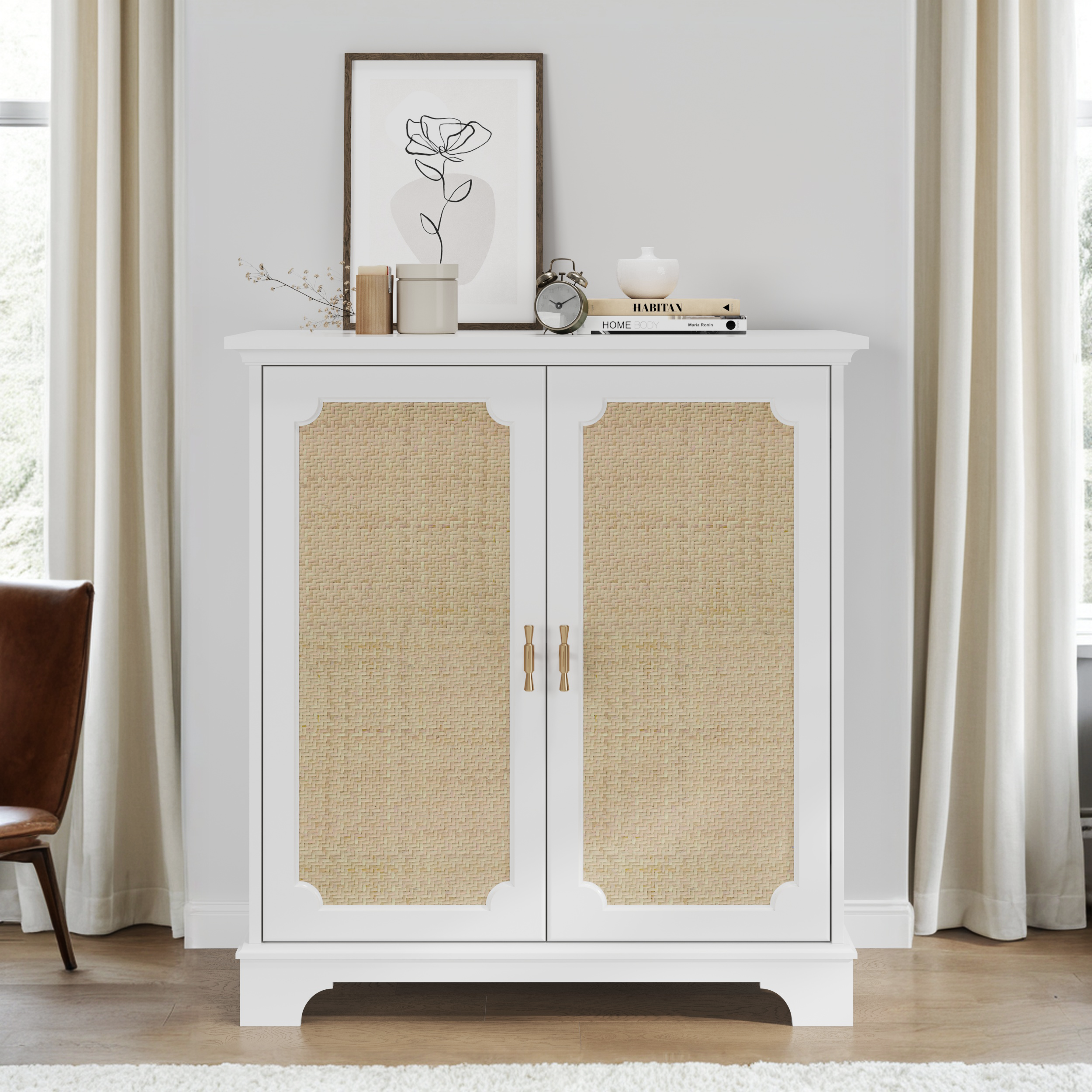 Rattan Decorated Sideboard Buffet Storage