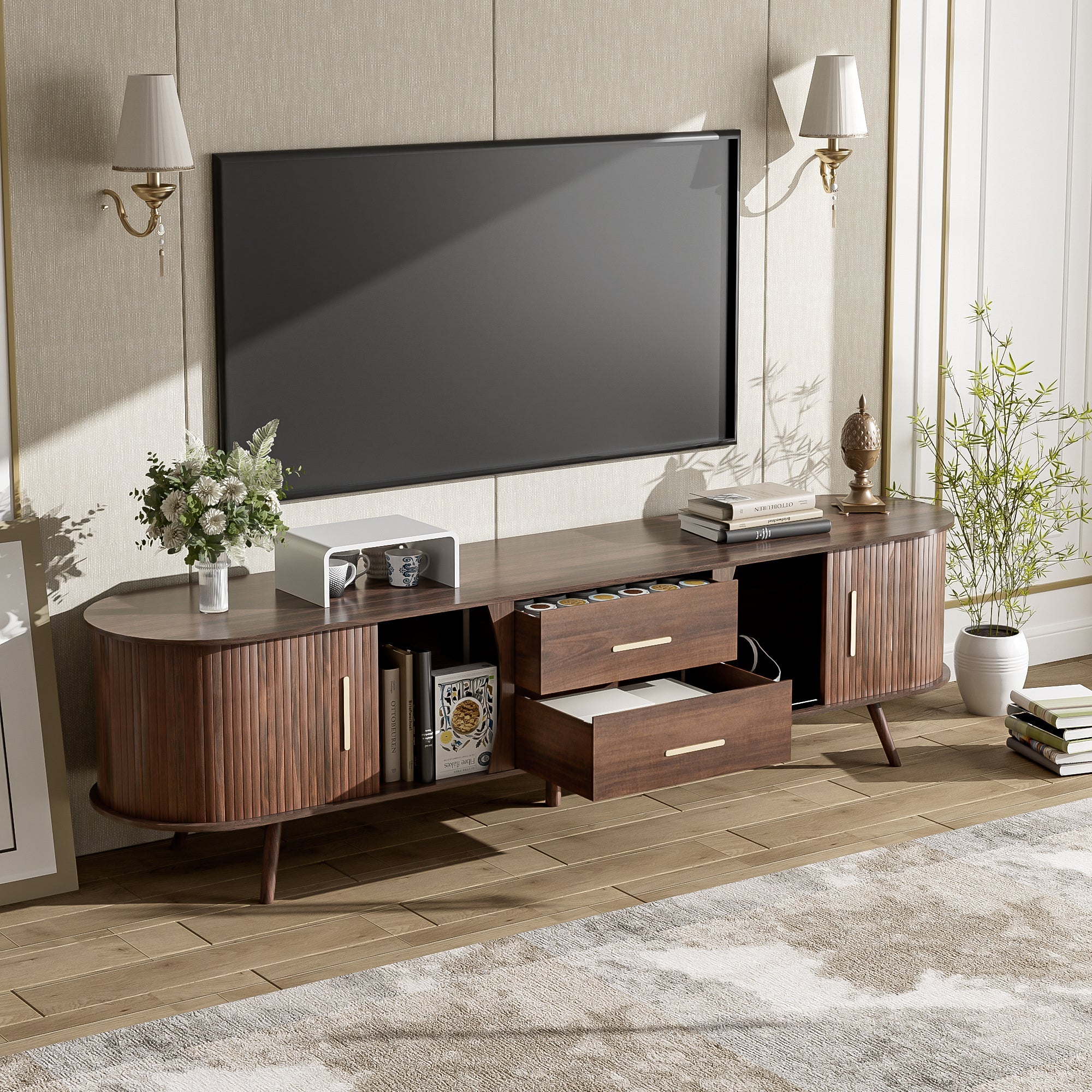 Mid-Century Modern TV Stand for 80' TV