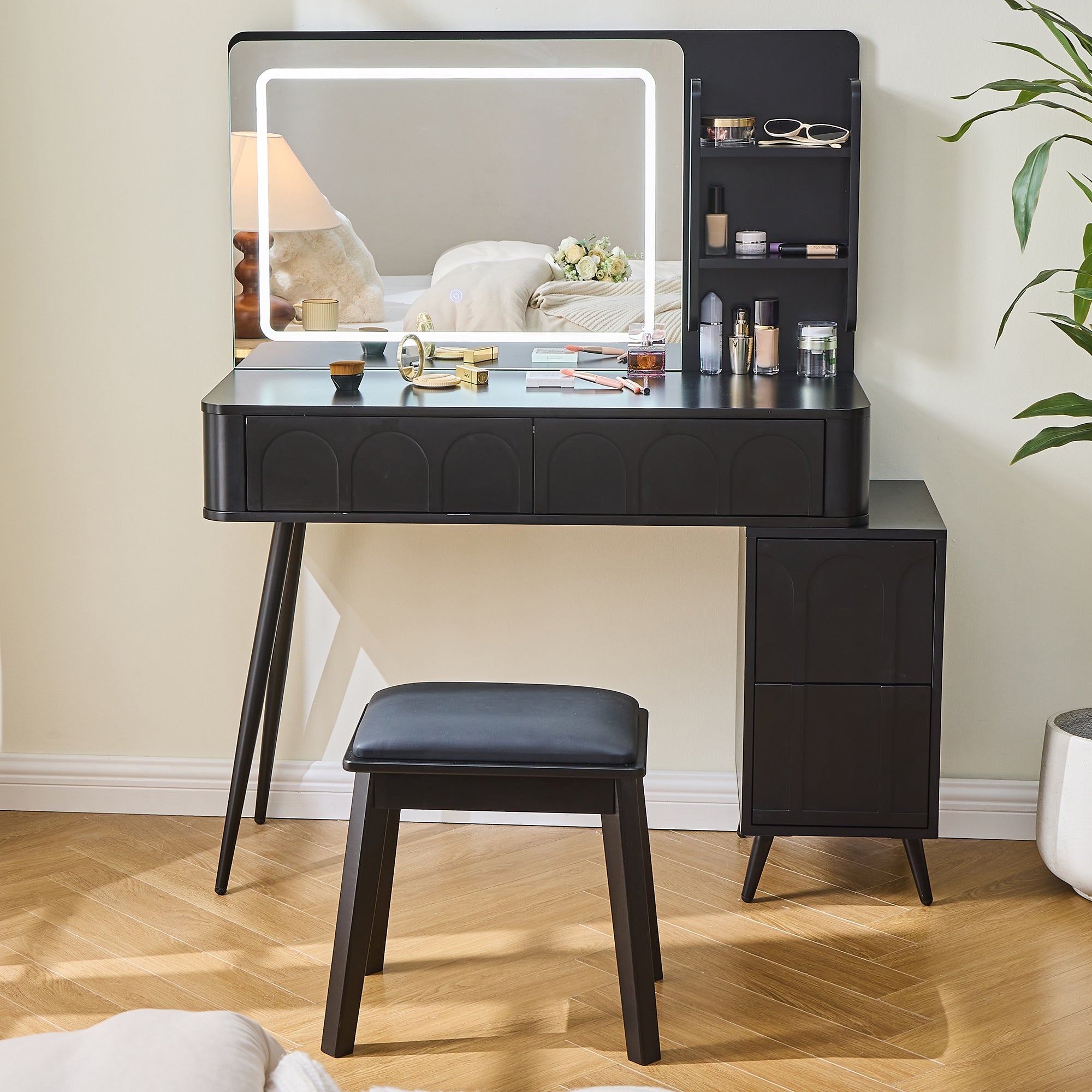 Modern Makeup Vanity Desk with LED Lights and Mirror