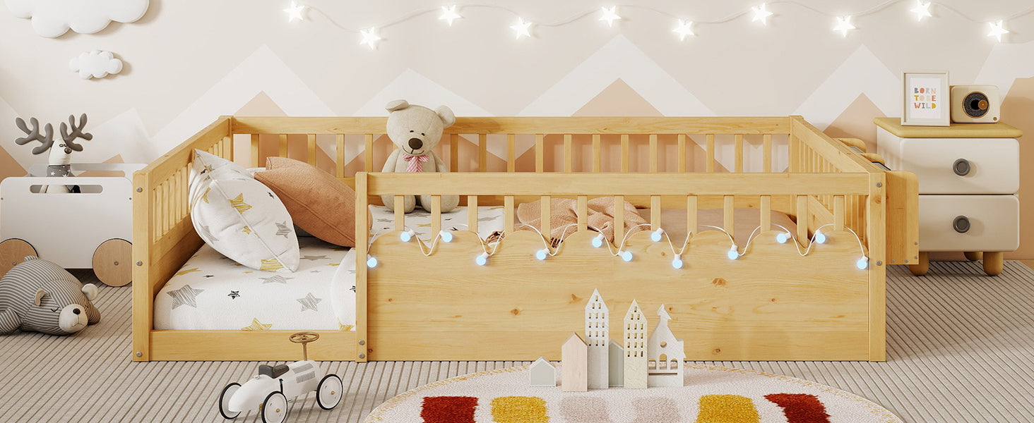 Twin/Full Montessori Floor Kids Bed Frame with High Rails