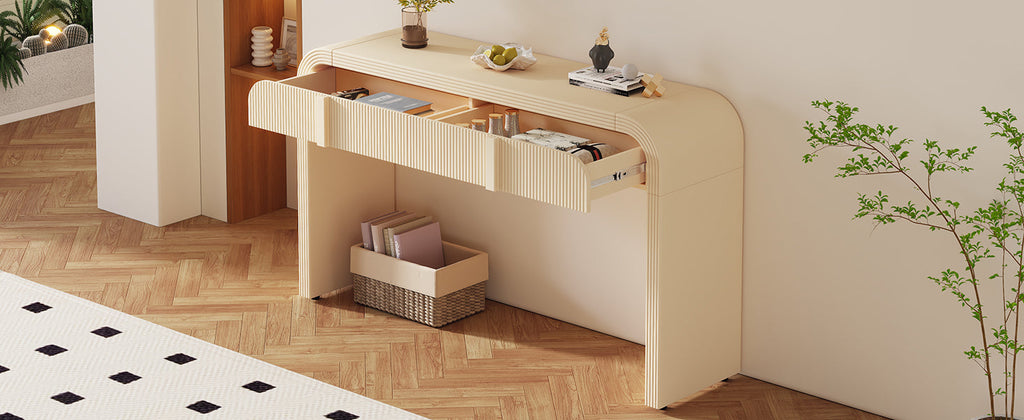 Modern Console Fluted Entryway Table with Rounded Silhouette