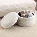 Velvet Fabric Storage Round Ottoman Footstool with Wooden Shelves