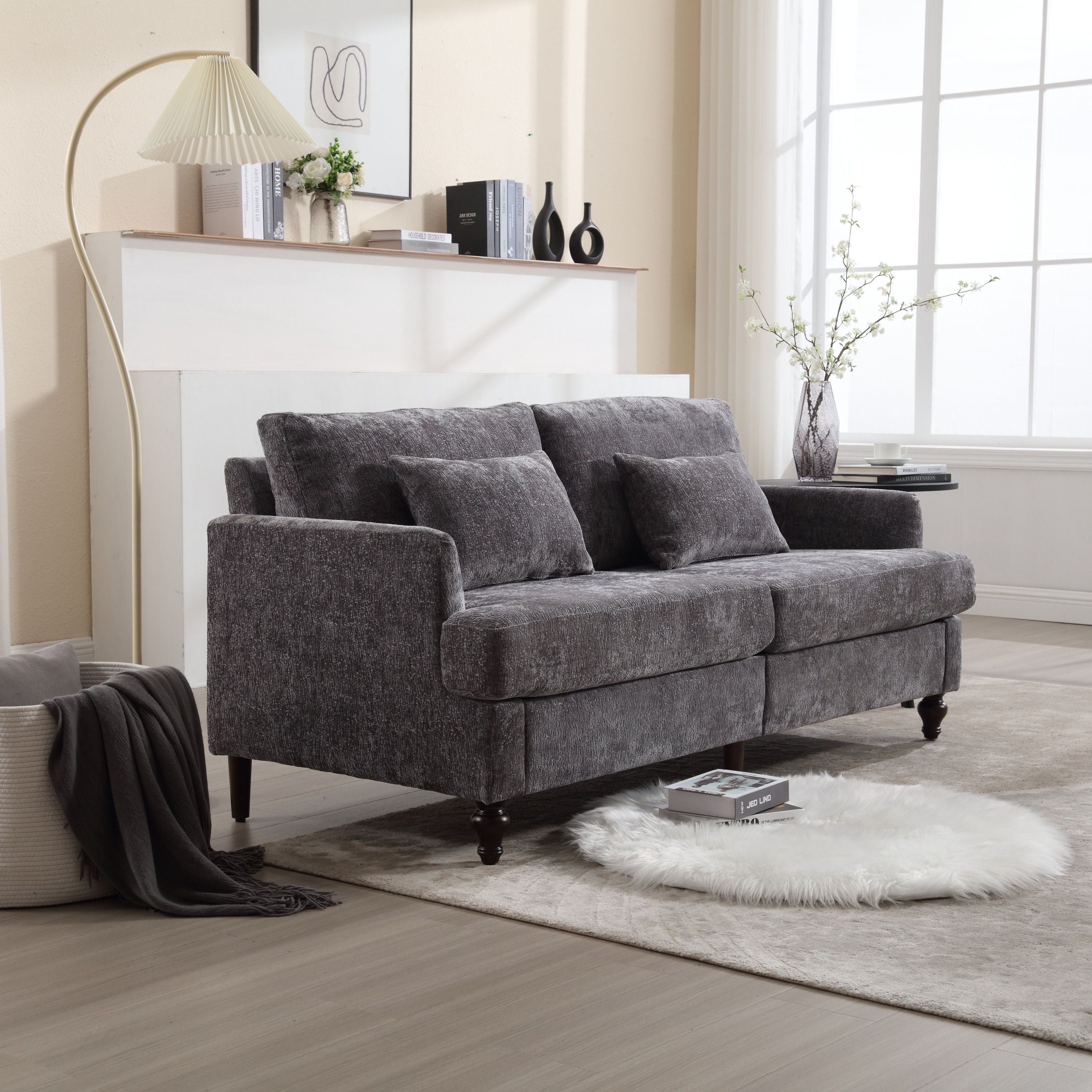 Mid Century Modern Chenille Fabric Loveseat Sofa