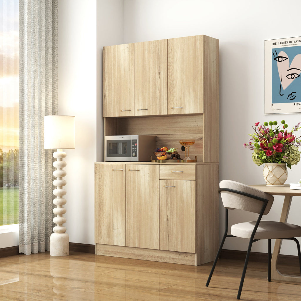 70.87' Tall White Kitchen Cabinet with 6-Doors