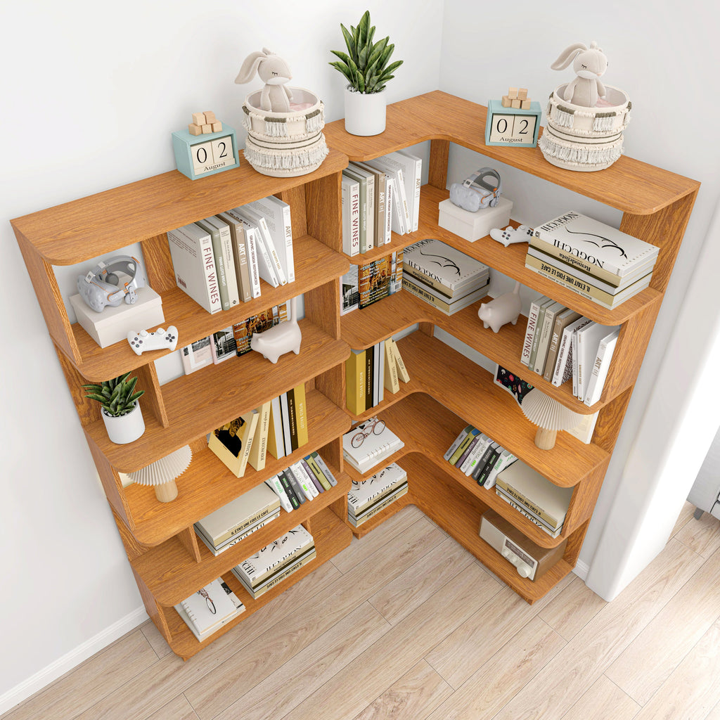 90cm Space-Saving Corner Bookshelf and 80cm Extendable Bookcase Set of 2