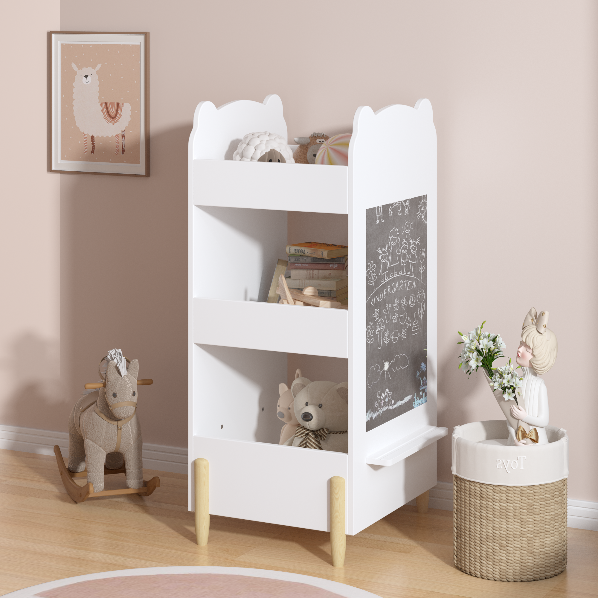 Kids Bookshelf with Chalkboard Side