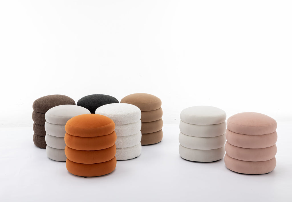 Boucle/Velvet Round Ottoman Footrest Stool