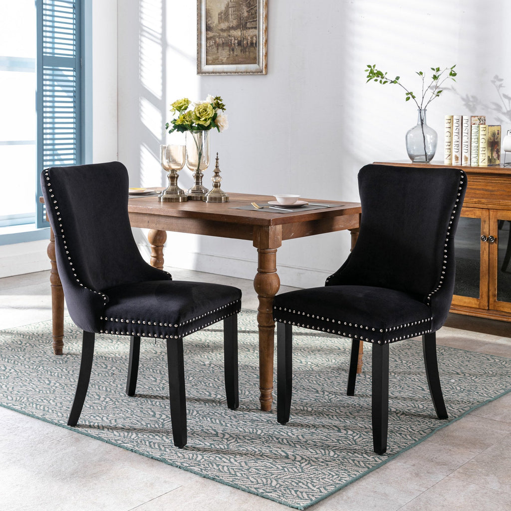 Modern Velvet Upholstered Wing-Back Dining Chairs (Set of 2)
