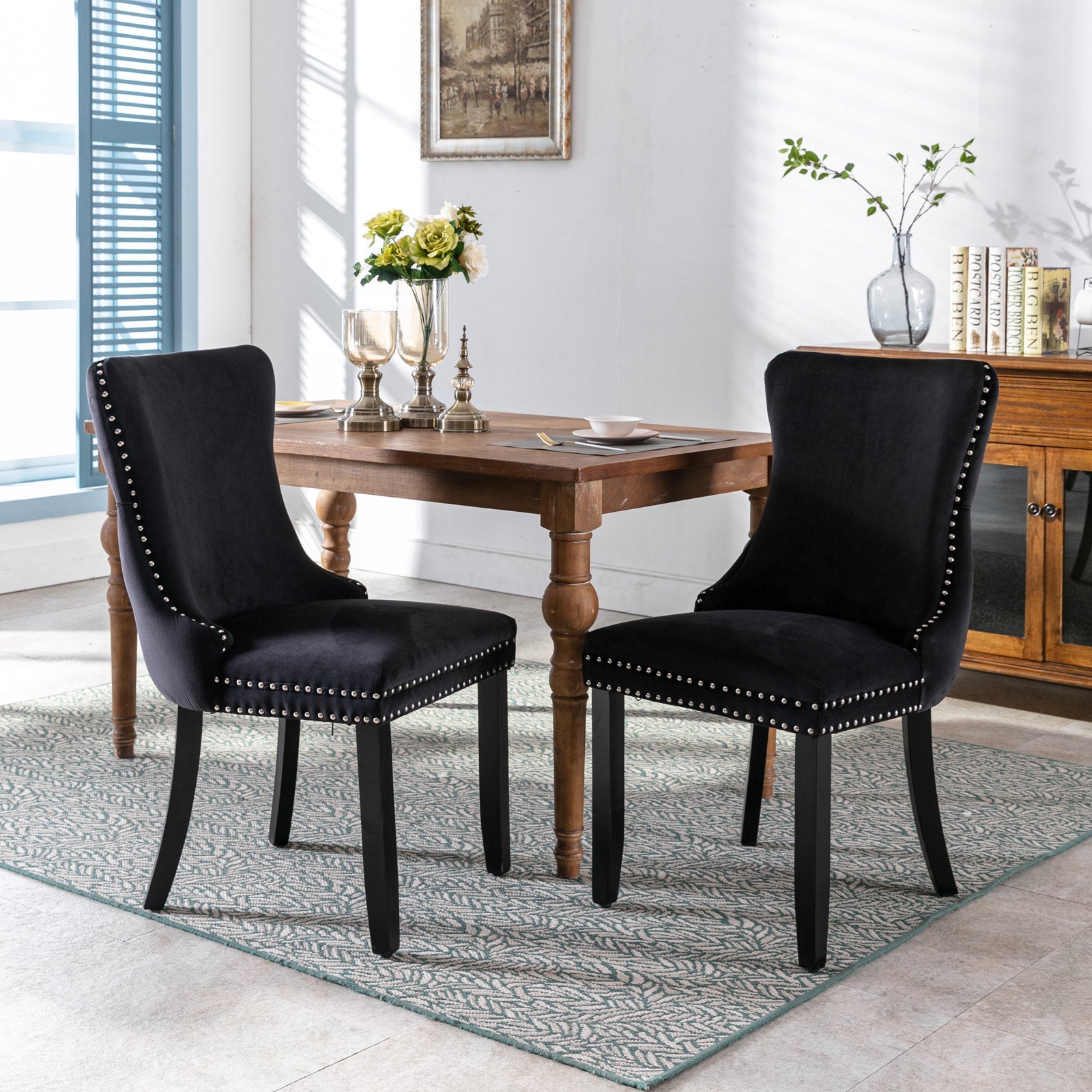 Modern Velvet Upholstered Wing-Back Dining Chairs (Set of 2)