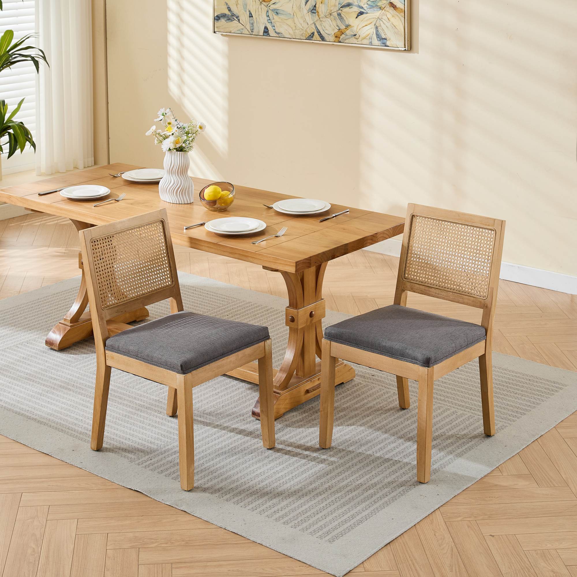 Farmhouse Rattan Dining Chairs (Set of 2)