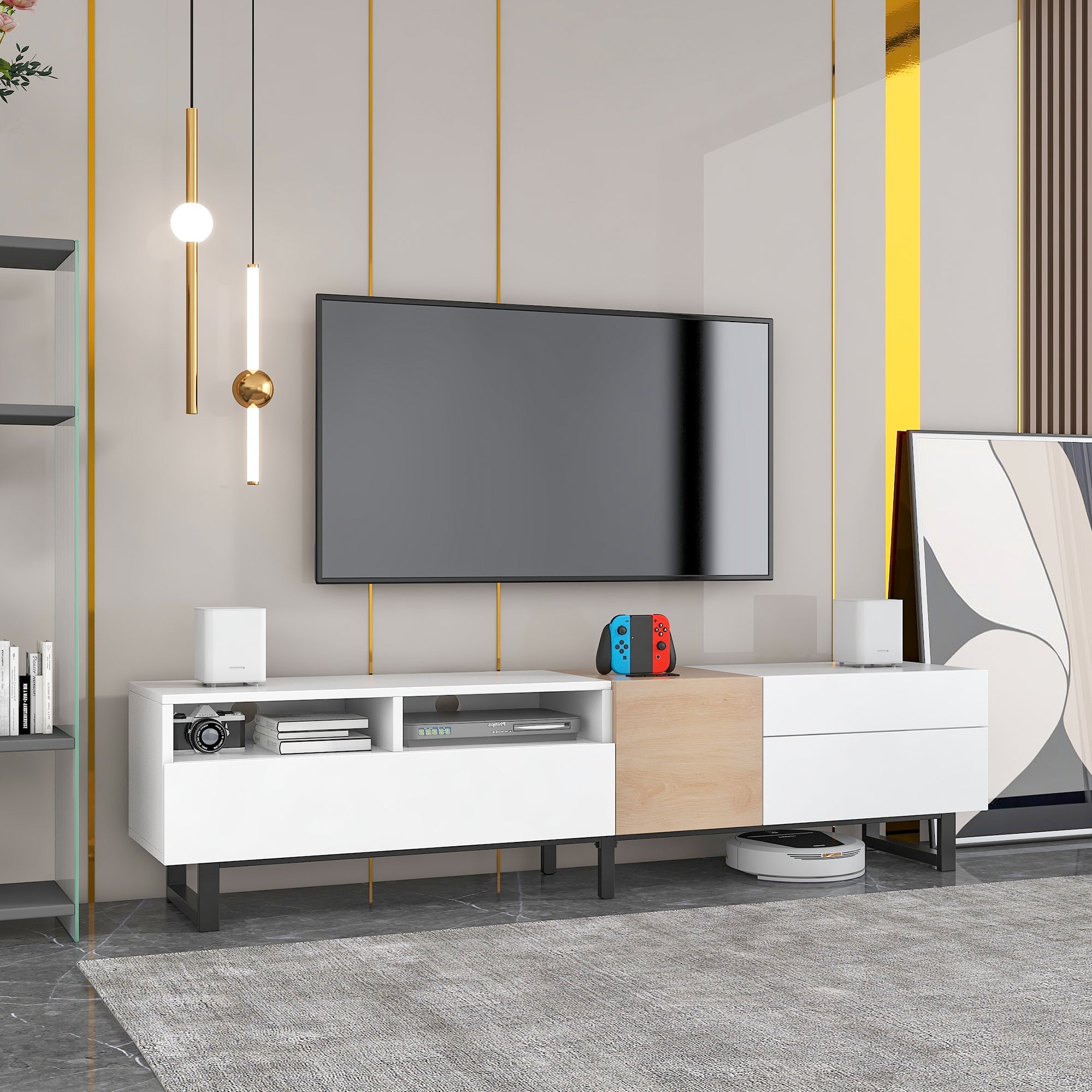 Modern TV Stand for 80'' TV with Double Storage Space