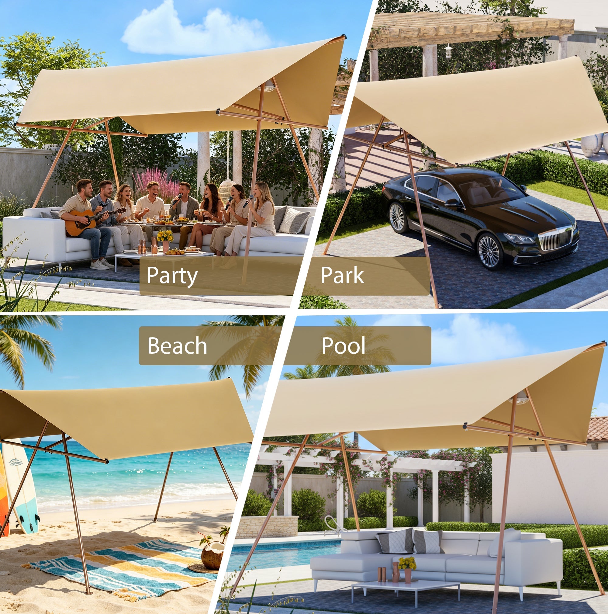 Hexagonal Shade Sail Canopy 206x118 UPF50 Waterproof Sun Shade Patio Use