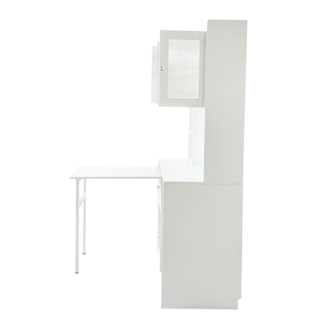 90 Degree Rotating Desktop Computer Desk with Glass Door for Home Office